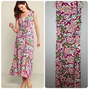 Soft Surroundings Malee Maxi Dress Womens Large Colorful Floral Faux Wrap V-Neck